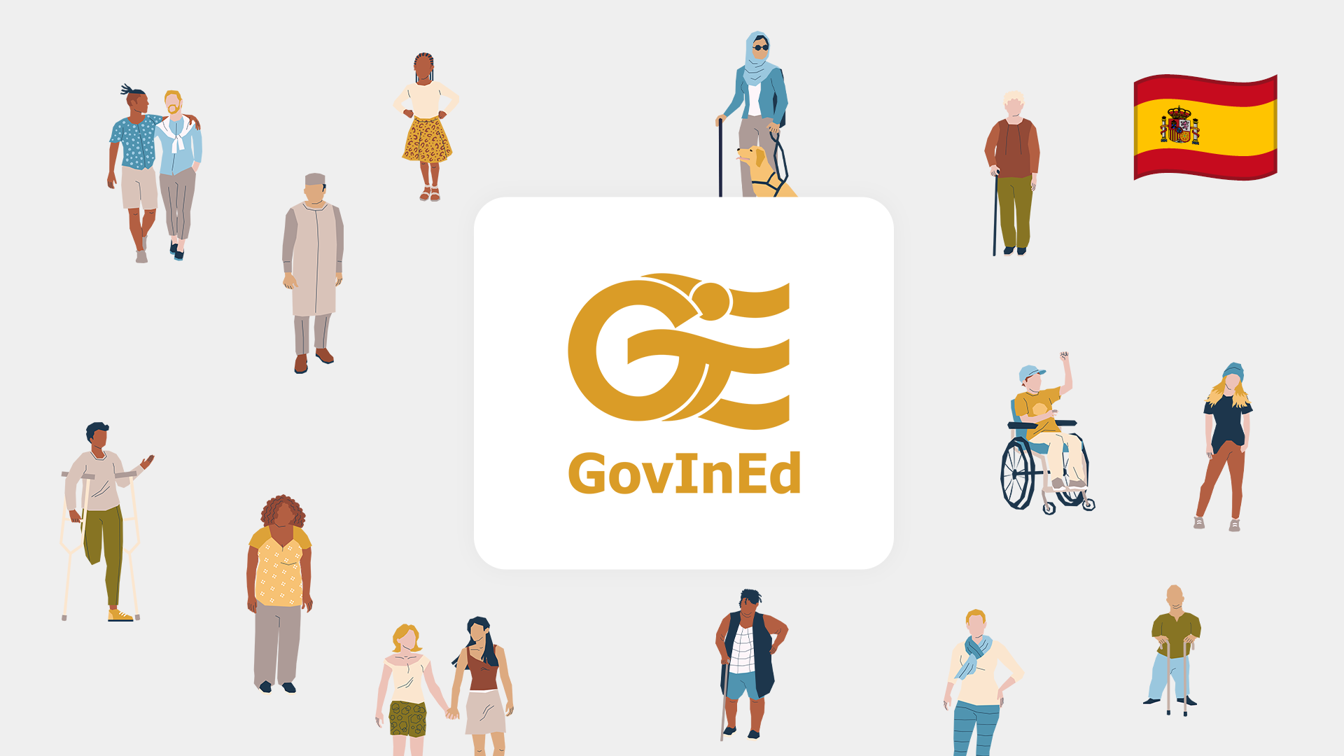 An illustration titled "GovInEd" shows diverse individuals around the logo. A spanish flag is in the top right corner to symbolize that this is the catalanian version of the course